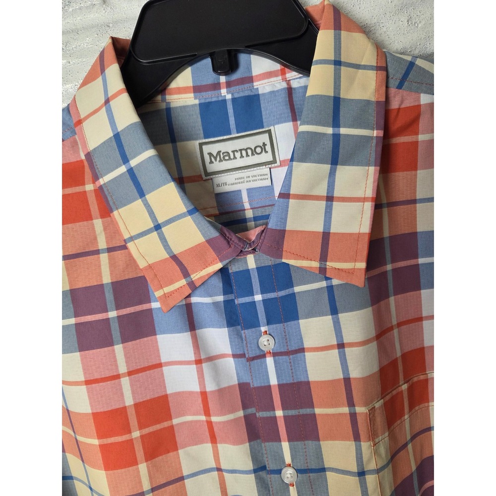 Marmot Mens XL Arex UPF40 Camp Nvty SS Pomelo Wayland Plaid Button Shirt NWT